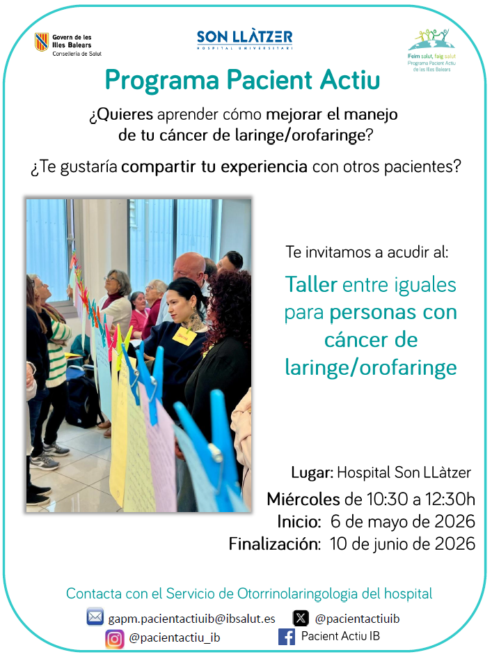 Taller entre iguales para personas con cáncer de laringe/orofaringe